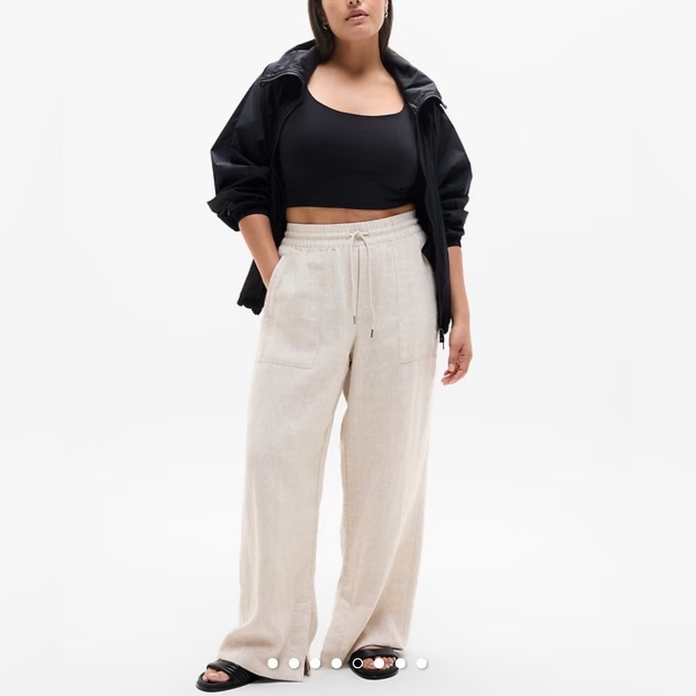 Athleta Retreat Linen High Rise Wide Leg Pant Undyed Khaki 1X